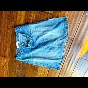 Distressed paper denim and cloth skirt